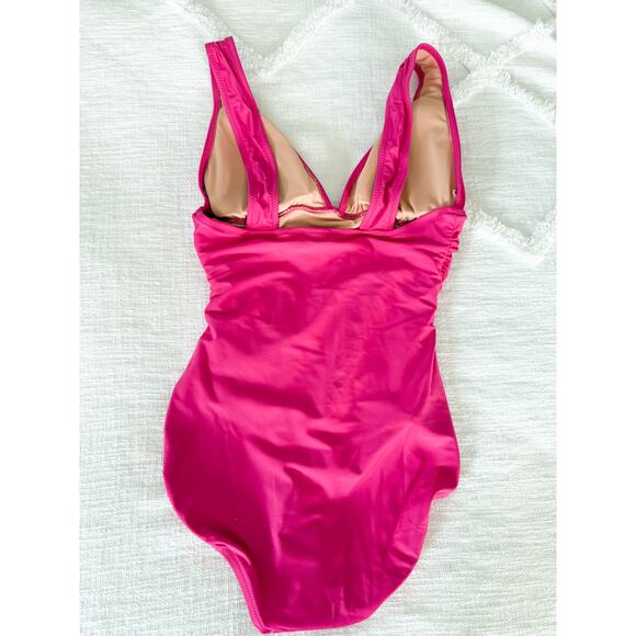 J. Crew | NWT | Ruched V-neck one-piece in Radiant Fuchsia | Sz 6 - Picture 6 of 12